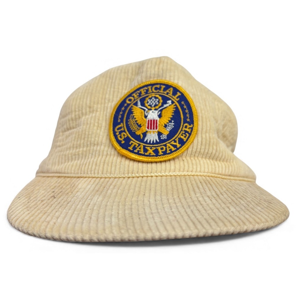 Vintage Official US Taxpayer Corduroy Rope Hat Adult Beige Adjustable Patch